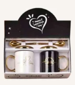 Ceramic couple coffee mug with lid & spoon.