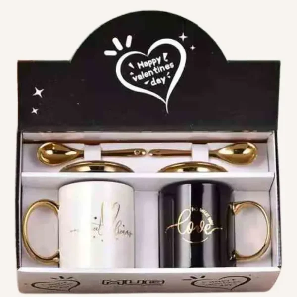 Ceramic couple coffee mug with lid & spoon.