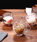 Double Wall Glass Mug with Dry Flowers.