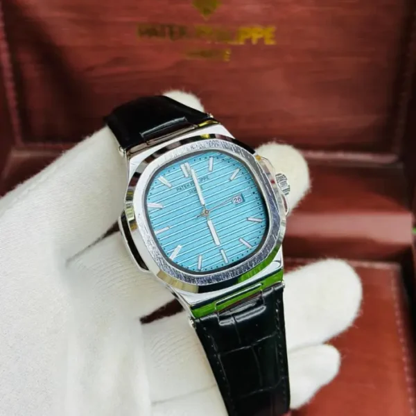 Patek Philippe Nautilus Leather Strap Watch.
