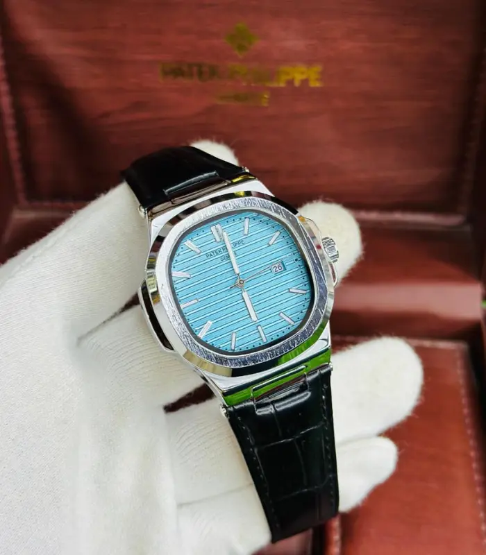 Patek Philippe Nautilus Leather Strap Watch.