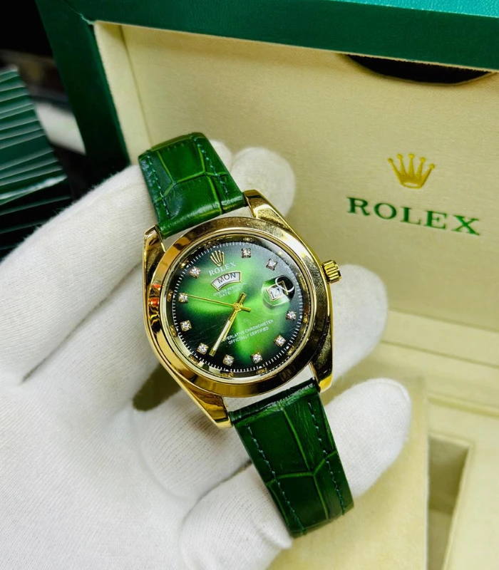 Rolex Day-Date Watch || Leather Strap